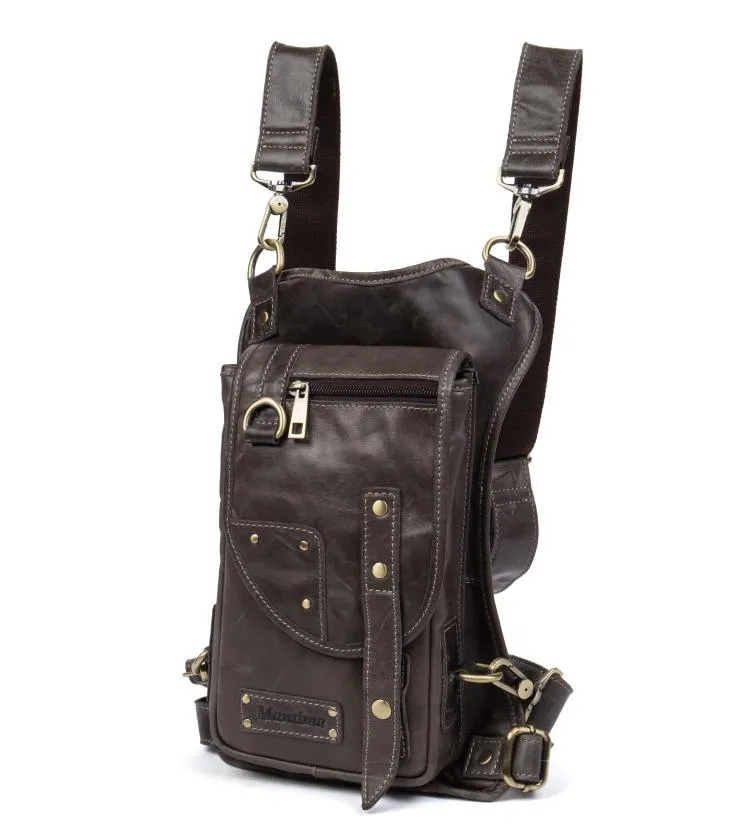 Cool Leather Belt Pouch Mens Fanny Pack Chest Bag One Shoulder Backpack for Men