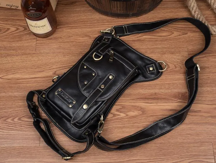 Cool Leather Belt Pouch Mens Fanny Pack Chest Bag One Shoulder Backpack for Men