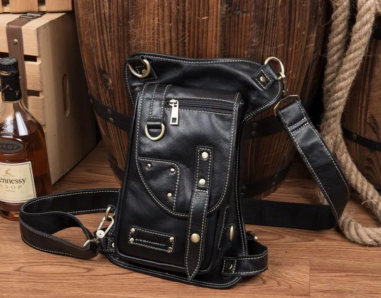 Cool Leather Belt Pouch Mens Fanny Pack Chest Bag One Shoulder Backpack for Men