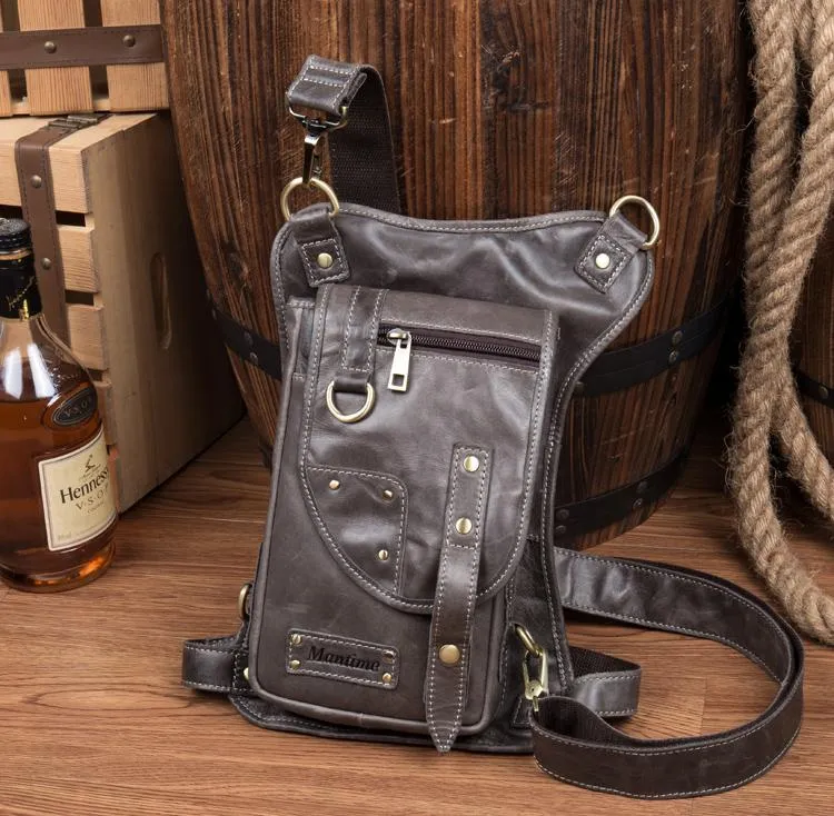 Cool Leather Belt Pouch Mens Fanny Pack Chest Bag One Shoulder Backpack for Men