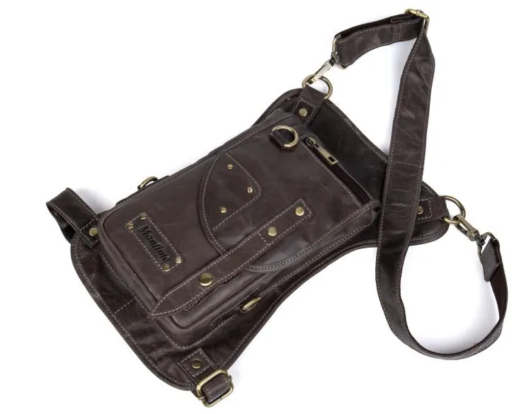 Cool Leather Belt Pouch Mens Fanny Pack Chest Bag One Shoulder Backpack for Men