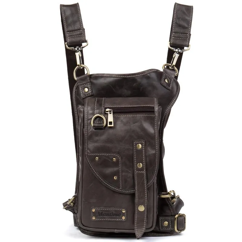 Cool Leather Belt Pouch Mens Fanny Pack Chest Bag One Shoulder Backpack for Men