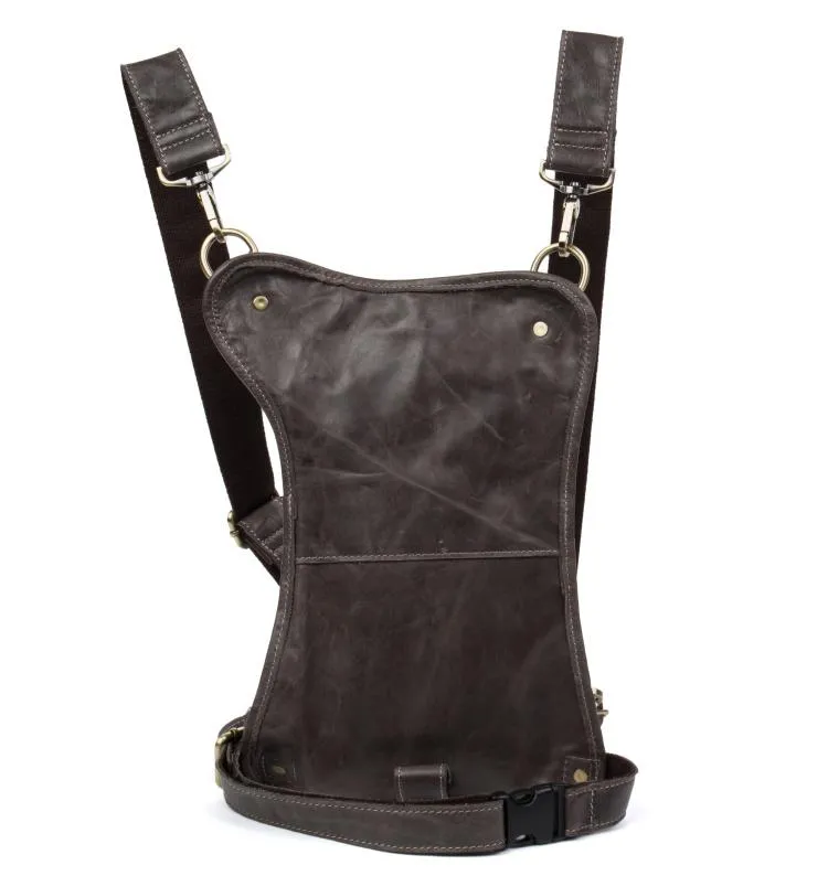 Cool Leather Belt Pouch Mens Fanny Pack Chest Bag One Shoulder Backpack for Men