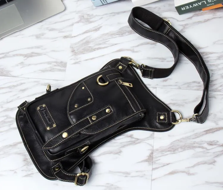 Cool Leather Belt Pouch Mens Fanny Pack Chest Bag One Shoulder Backpack for Men
