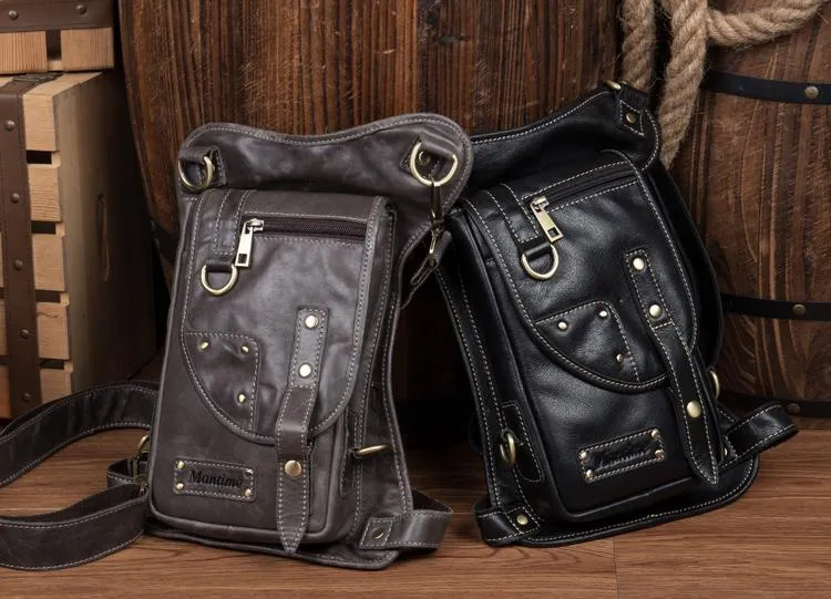 Cool Leather Belt Pouch Mens Fanny Pack Chest Bag One Shoulder Backpack for Men