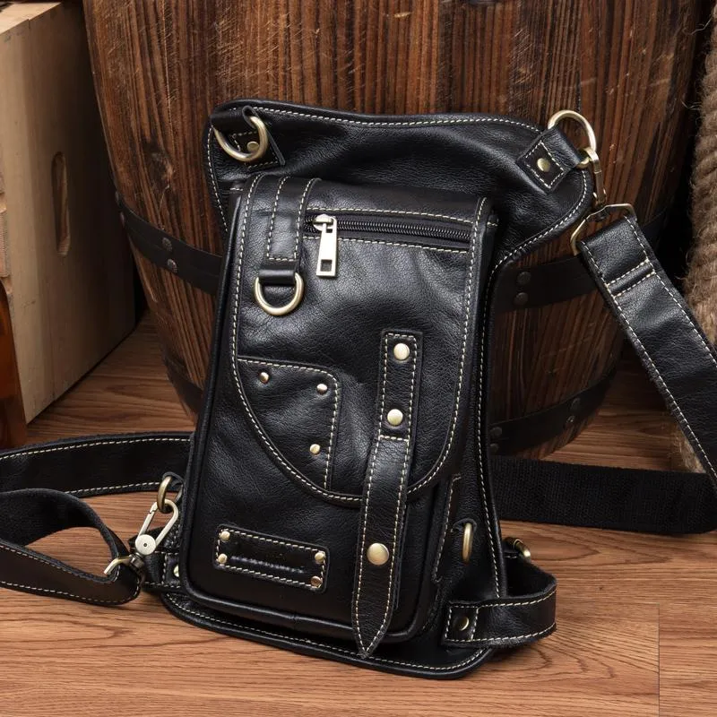 Cool Leather Belt Pouch Mens Fanny Pack Chest Bag One Shoulder Backpack for Men
