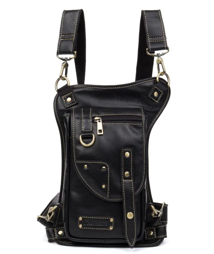 Cool Leather Belt Pouch Mens Fanny Pack Chest Bag One Shoulder Backpack for Men