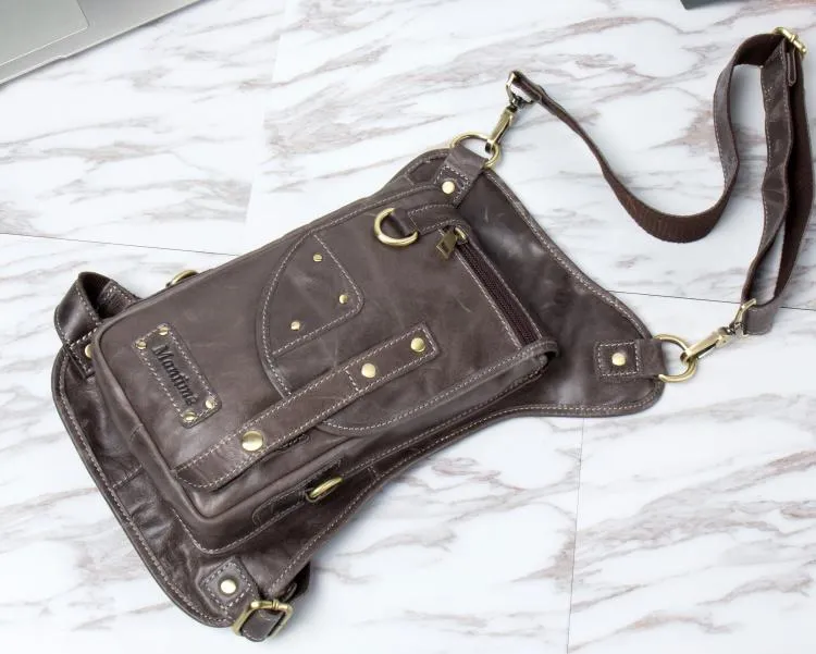 Cool Leather Belt Pouch Mens Fanny Pack Chest Bag One Shoulder Backpack for Men