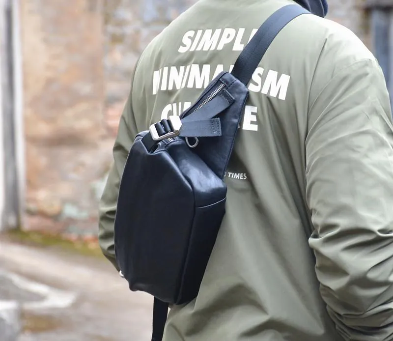 Cool Leather Black Fanny Pack Men's Black Chest Bag Hip Bag Fanny Bag Waist Bag For Men
