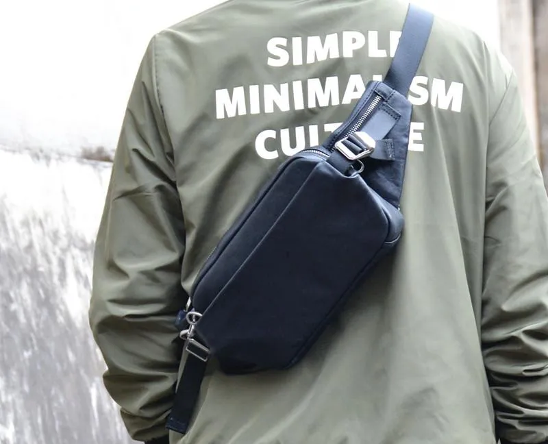 Cool Leather Black Fanny Pack Men's Black Chest Bag Hip Bag Fanny Bag Waist Bag For Men