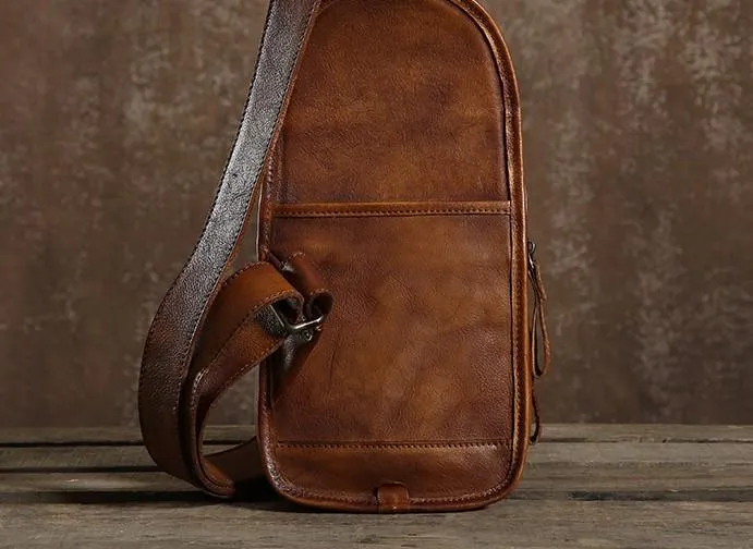 Cool Leather Braided Mens Chest Bag Sling Bag Sling Crossbody Bag for men