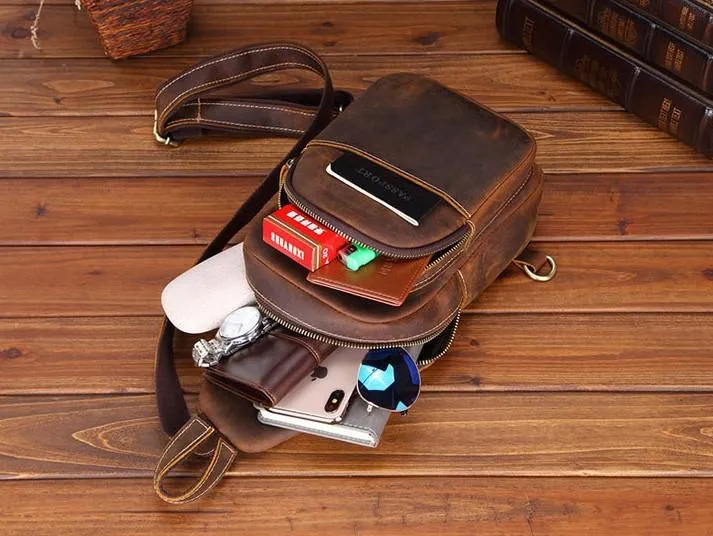 Cool Leather Chest Bag Sling Bag Sling Crossbody Bag Sling Travel Bag Sling Hiking Bags For Men