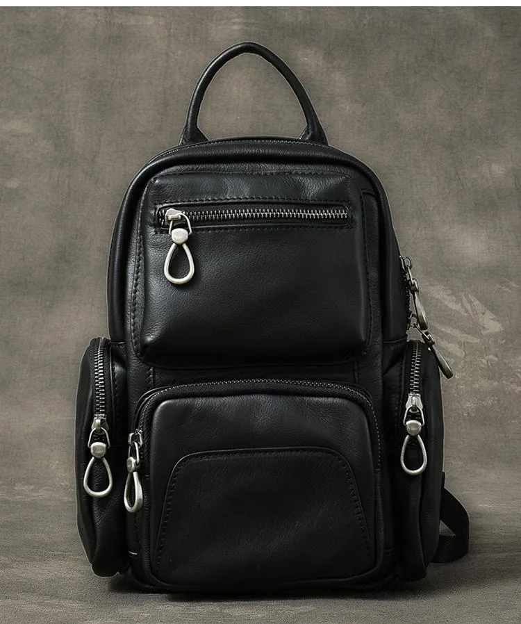 Cool Leather Mens 8" Black Backpack Sling Bag Chest Bag One Shoulder Backpack for Men