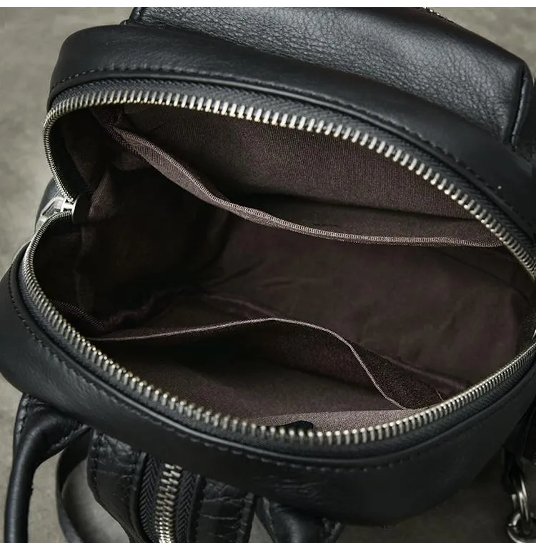 Cool Leather Mens 8" Black Backpack Sling Bag Chest Bag One Shoulder Backpack for Men