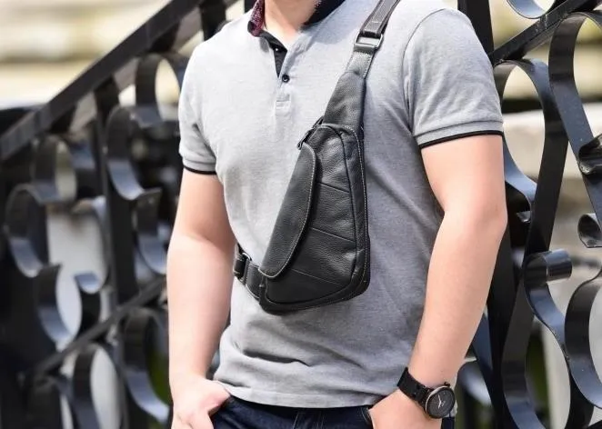 Cool Leather Mens Chest Bag Sling Bag Sling Crossbody Bag Travel Sling Bag for men