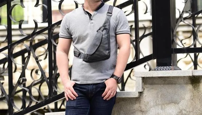 Cool Leather Mens Chest Bag Sling Bag Sling Crossbody Bag Travel Sling Bag for men