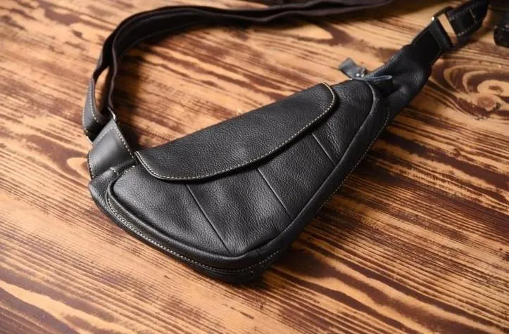 Cool Leather Mens Chest Bag Sling Bag Sling Crossbody Bag Travel Sling Bag for men