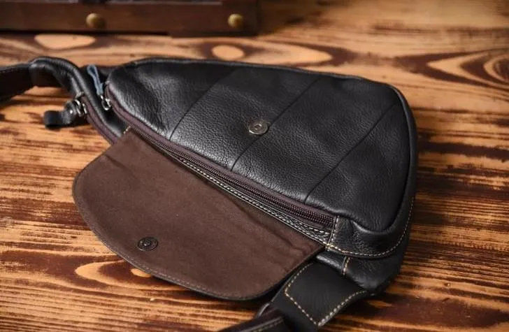 Cool Leather Mens Chest Bag Sling Bag Sling Crossbody Bag Travel Sling Bag for men