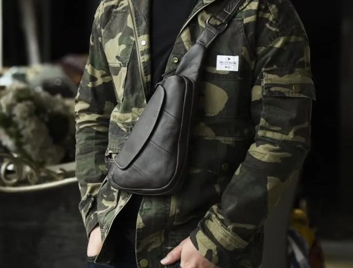 Cool Leather Mens Chest Bag Sling Bag Sling Crossbody Bag Travel Sling Bag for men