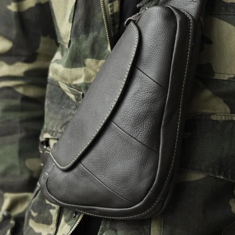Cool Leather Mens Chest Bag Sling Bag Sling Crossbody Bag Travel Sling Bag for men