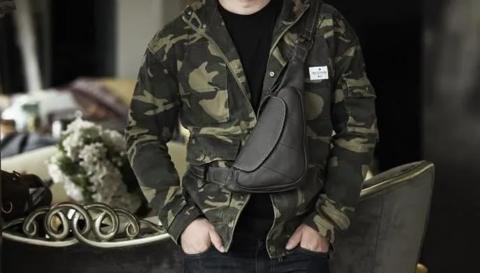 Cool Leather Mens Chest Bag Sling Bag Sling Crossbody Bag Travel Sling Bag for men