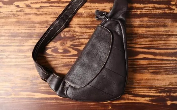Cool Leather Mens Chest Bag Sling Bag Sling Crossbody Bag Travel Sling Bag for men