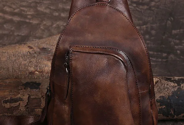 Cool Leather Mens Chest Bag Sling Bag Vintage Leather Sling Bags for Men