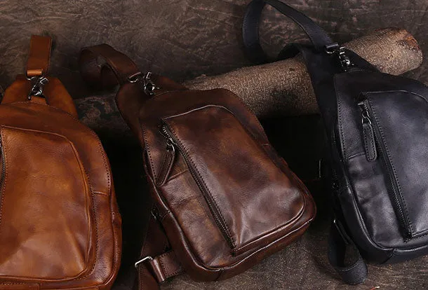 Cool Leather Mens Chest Bag Sling Bag Vintage Leather Sling Bags for Men