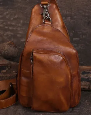 Cool Leather Mens Chest Bag Sling Bag Vintage Leather Sling Bags for Men