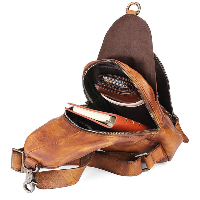 Cool Leather Mens Chest Bag Sling Bag Vintage Leather Sling Bags for Men