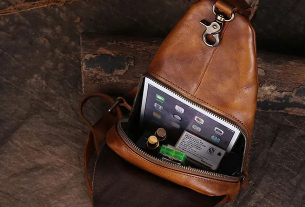 Cool Leather Mens Chest Bag Sling Bag Vintage Leather Sling Bags for Men