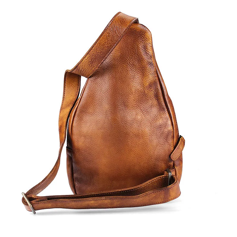 Cool Leather Mens Chest Bag Sling Bag Vintage Leather Sling Bags for Men
