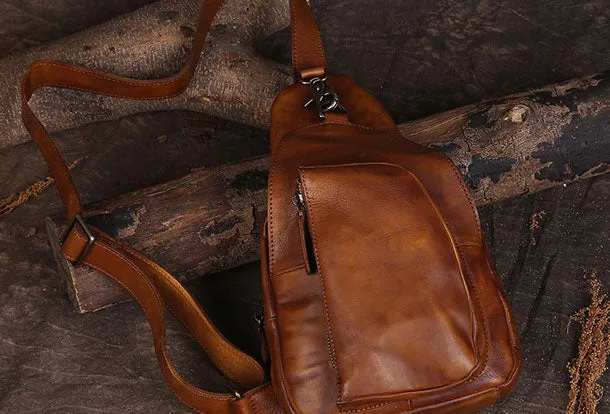 Cool Leather Mens Chest Bag Sling Bag Vintage Leather Sling Bags for Men