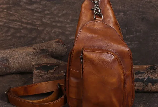 Cool Leather Mens Chest Bag Sling Bag Vintage Leather Sling Bags for Men