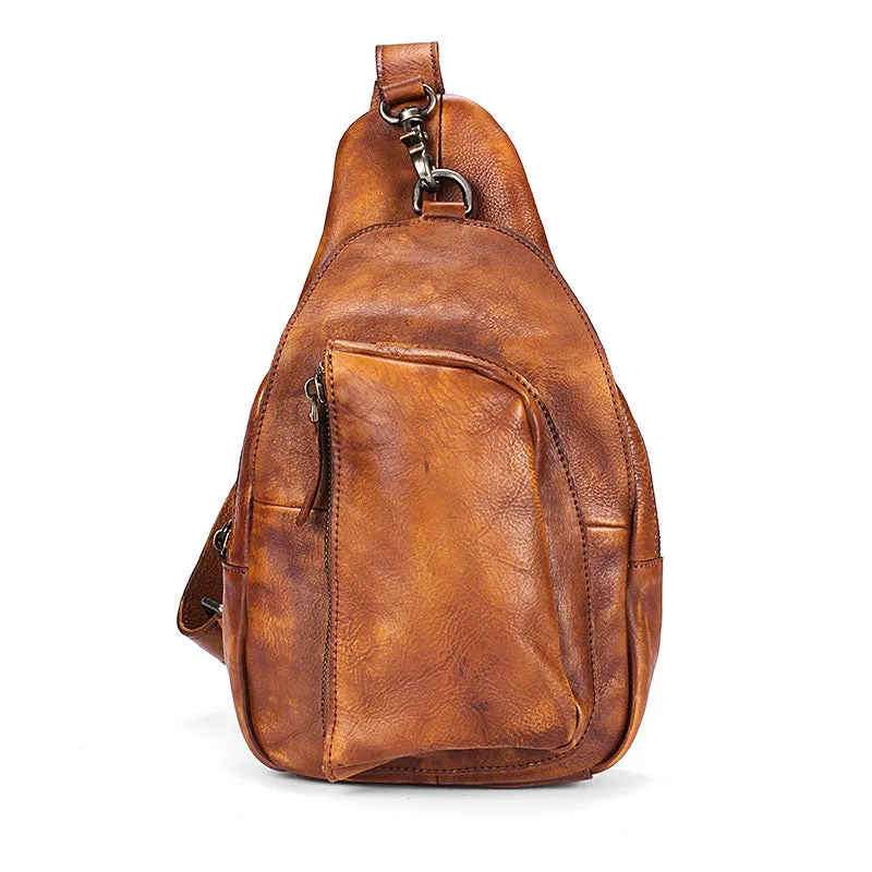 Cool Leather Mens Chest Bag Sling Bag Vintage Leather Sling Bags for Men