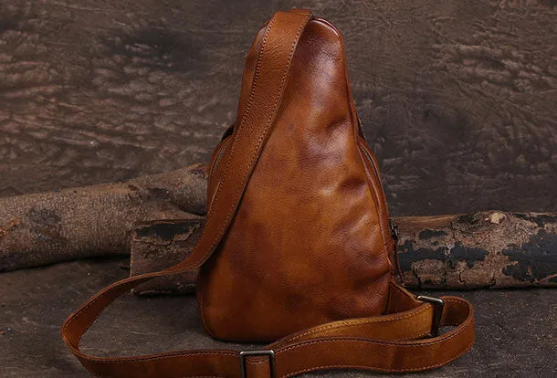 Cool Leather Mens Chest Bag Sling Bag Vintage Leather Sling Bags for Men