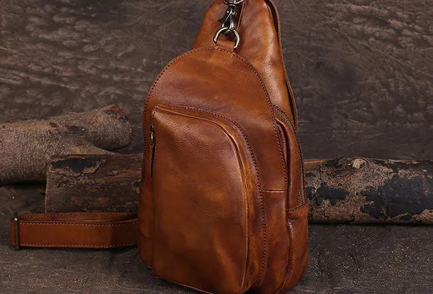Cool Leather Mens Chest Bag Sling Bag Vintage Leather Sling Bags for Men