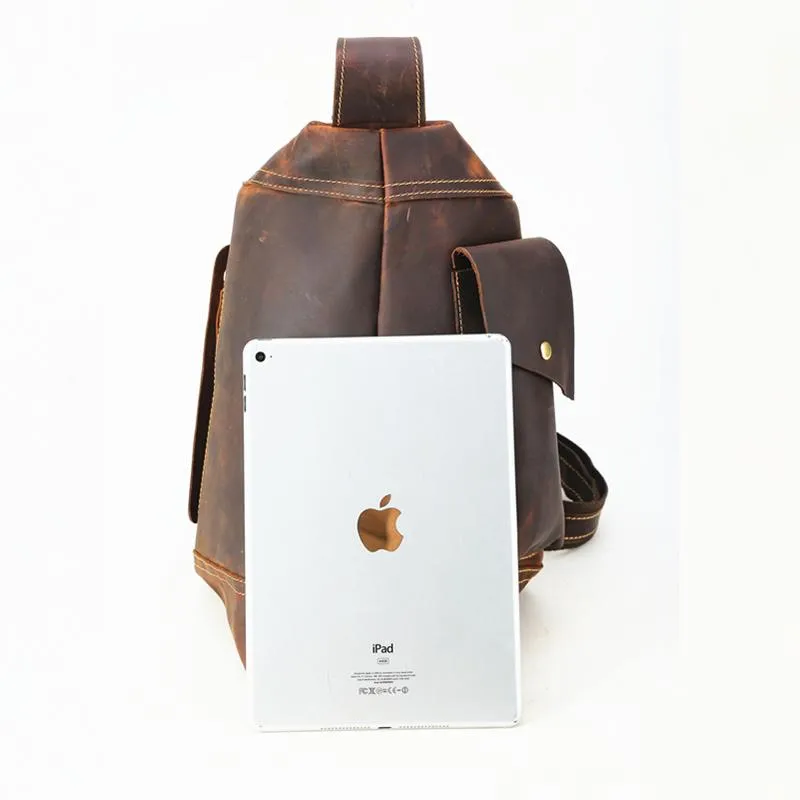 Cool Leather Mens Chest Bag Sling Bags Sling Crossbody Bag Travel Sling Bag for men
