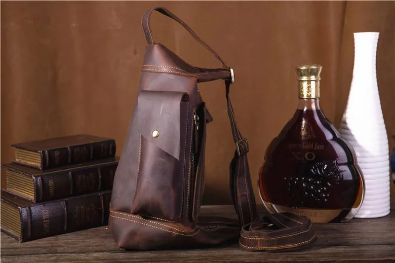 Cool Leather Mens Chest Bag Sling Bags Sling Crossbody Bag Travel Sling Bag for men