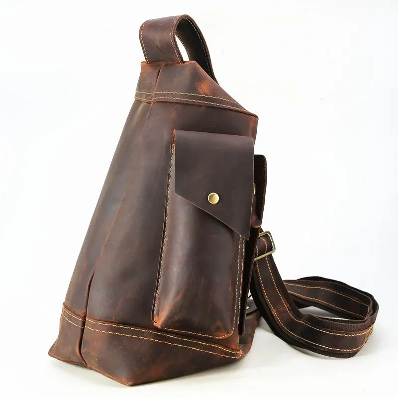 Cool Leather Mens Chest Bag Sling Bags Sling Crossbody Bag Travel Sling Bag for men