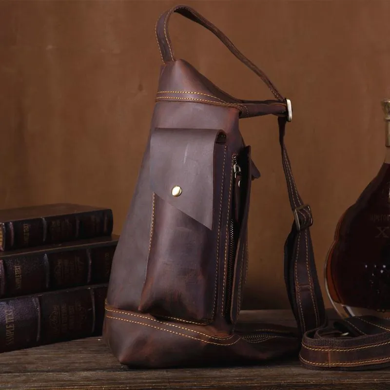 Cool Leather Mens Chest Bag Sling Bags Sling Crossbody Bag Travel Sling Bag for men