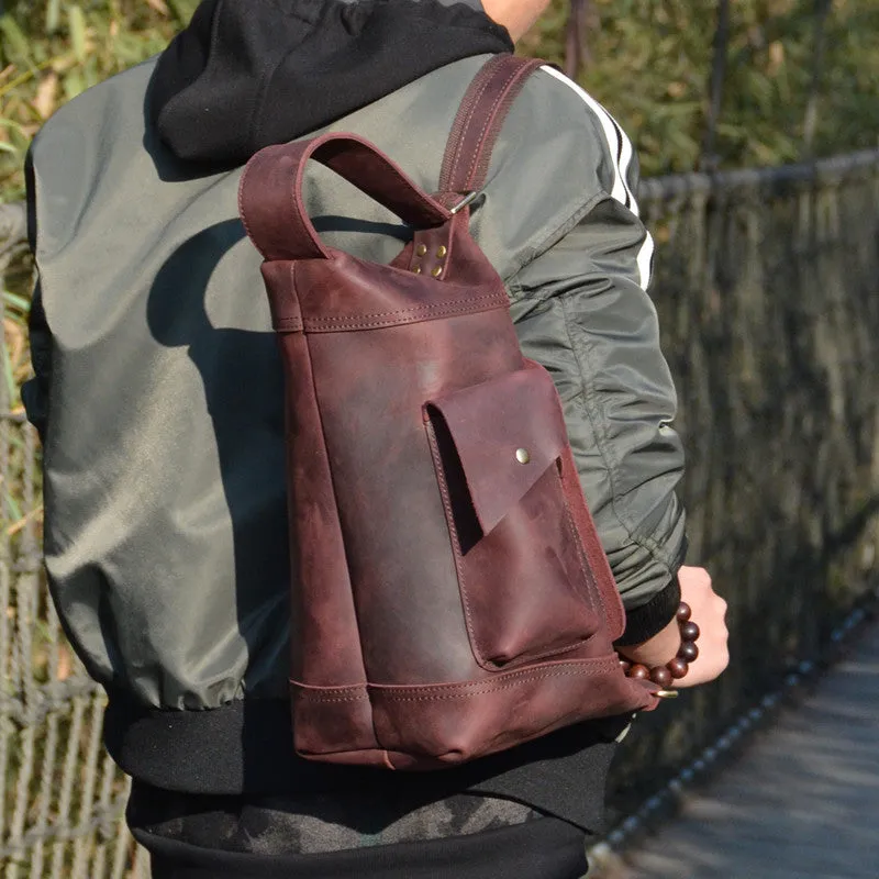 Cool Leather Mens Chest Bag Sling Bags Sling Crossbody Bag Travel Sling Bag for men