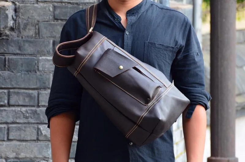 Cool Leather Mens Chest Bag Sling Bags Sling Crossbody Bag Travel Sling Bag for men