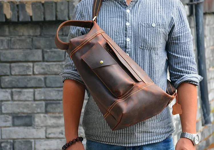 Cool Leather Mens Chest Bag Sling Bags Sling Crossbody Bag Travel Sling Bag for men