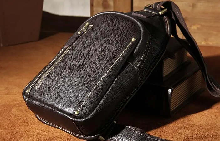 COOL LEATHER MENS  SLING BAG CROSSBODY BAG CHEST BAG FOR MEN