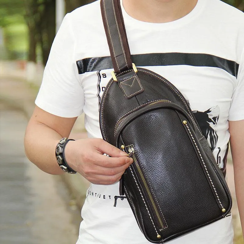COOL LEATHER MENS  SLING BAG CROSSBODY BAG CHEST BAG FOR MEN
