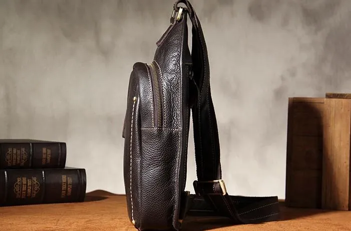 COOL LEATHER MENS  SLING BAG CROSSBODY BAG CHEST BAG FOR MEN
