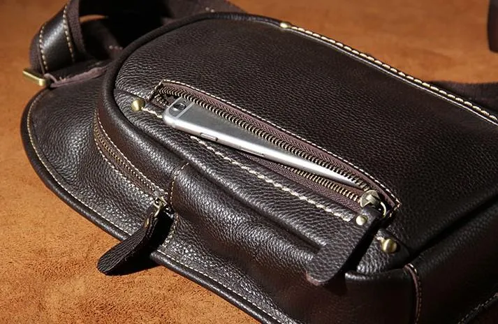 COOL LEATHER MENS  SLING BAG CROSSBODY BAG CHEST BAG FOR MEN