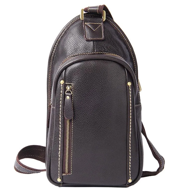 COOL LEATHER MENS  SLING BAG CROSSBODY BAG CHEST BAG FOR MEN