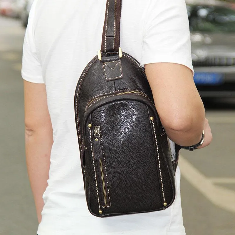 COOL LEATHER MENS  SLING BAG CROSSBODY BAG CHEST BAG FOR MEN